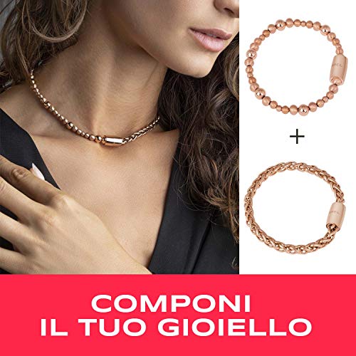 BREIL - Pulsera para Mujer con Elemento Ondulado Pequeño Colección MAGNETICA SYSTEM TJ2932 - Joyería de Mujer - Pulsera Convertible Combinable con Elementos de la Colección - Acero Dorado Rosa, 19 cm