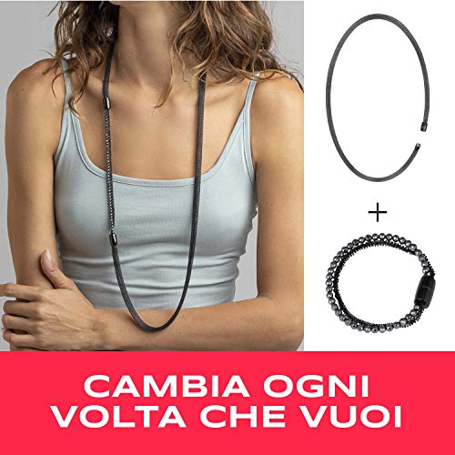 BREIL - Pulsera para Mujer con Pequeño Elemento Stardust Colección MAGNETICA SYSTEM TJ2938 - Joya para Mujer - Convertible y Combinable con Otros Elementos de la Colección - Acero y Hematita, 19 cm