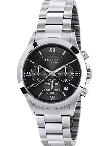 BREIL - Reloj de Caballero Colección Chrono Gent - Reloj de Pulsera para Hombre con Esfera Analógica Gris Carbón - Movimiento PE902 - Reloj de Cuarzo con Pulsera de Acero