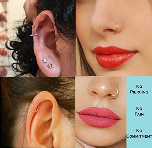 Briana Williams 6piezas Fake Anillo de la Nariz Aro Septum Tragus Cartílago Pendiente Aro Piercing 22G 20G 18G 16G 6/8/10/12mm Acero Inoxidable Faux Joyería Piercing