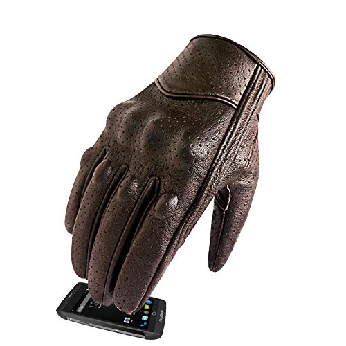 Bruce Dillon Guantes de Moto con Pantalla táctil Guantes de Cuero para Hombre Guantes de Moto de Carreras Guantes de Moto Guantes de Moto - Marrón Perforado XMX