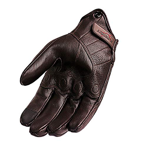 Bruce Dillon Guantes de Moto con Pantalla táctil Guantes de Cuero para Hombre Guantes de Moto de Carreras Guantes de Moto Guantes de Moto - Marrón Perforado XMX