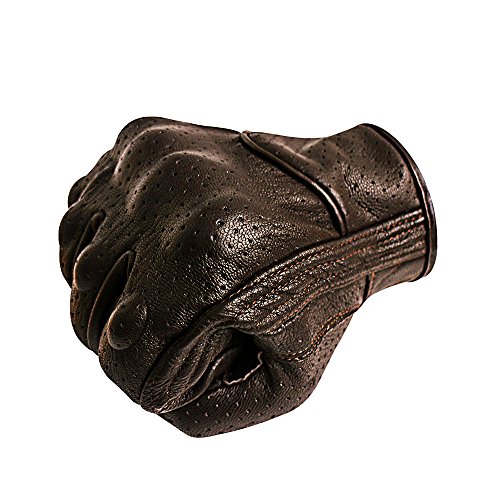 Bruce Dillon Guantes de Moto con Pantalla táctil Guantes de Cuero para Hombre Guantes de Moto de Carreras Guantes de Moto Guantes de Moto - Marrón Perforado XMX