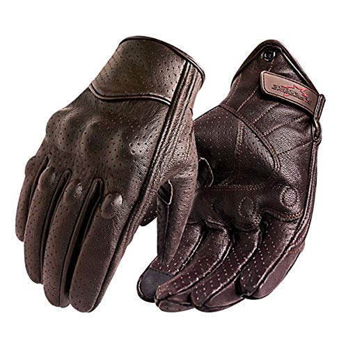 Bruce Dillon Guantes de Moto con Pantalla táctil Guantes de Cuero para Hombre Guantes de Moto de Carreras Guantes de Moto Guantes de Moto - Marrón Perforado XMX