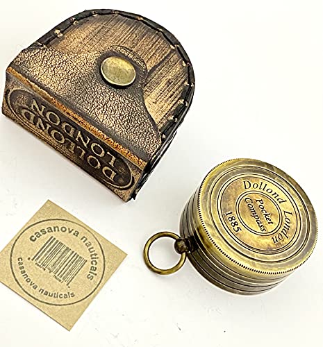 Brújula de latón con caja de cuero – reloj de sol de bolsillo hecho a mano – Brújula de esfera solar – Steampunk Retro Gift – Estilo antiguo Sundial Dollond London