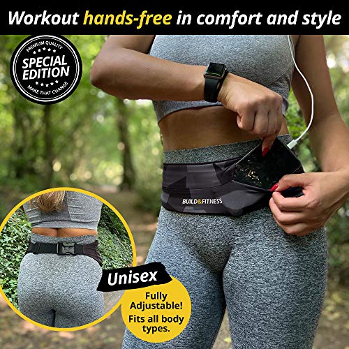 Build & Fitness Riñonera Running – Cinturón Hombre/Mujer Ajustable, Clip para Llaves - Ligero, Fino, Manos Libres – Móviles, Llaves, Tarjetas – Riñonera Deportiva Running, Gimnasio, Yoga, Deporte