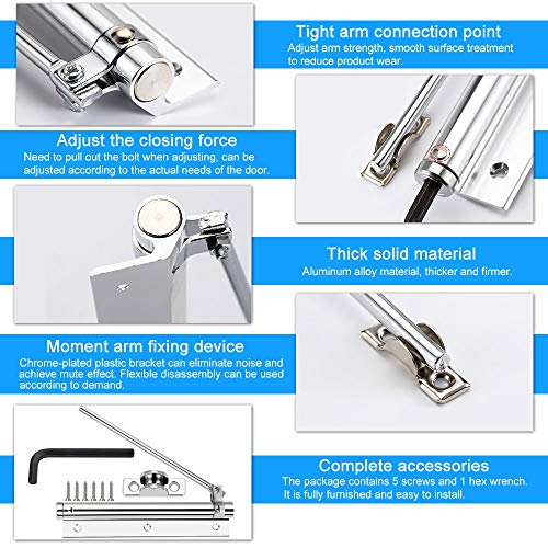 BUZIFU Cierrapuertas Automatico Puerta con Tornillos y Llave de Allen, Cierre Automático Ajustable, Cierrapuertas Muelle de Aleación de Aluminio, Ideal para Instalar en las Puertas de Madera y Metal