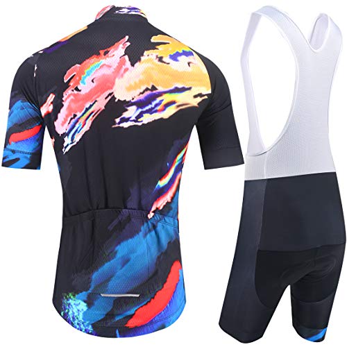 BXIO Conjuntos de Ciclismo para Hombre Jerseys de Ciclismo Transpirables y Acuarelas 5D Gel Pad Culotte con Babero Quich-Dry MTB Bike Wear Manga Corta 212 (Black Water-Colorful(212,Bib Shorts), M)