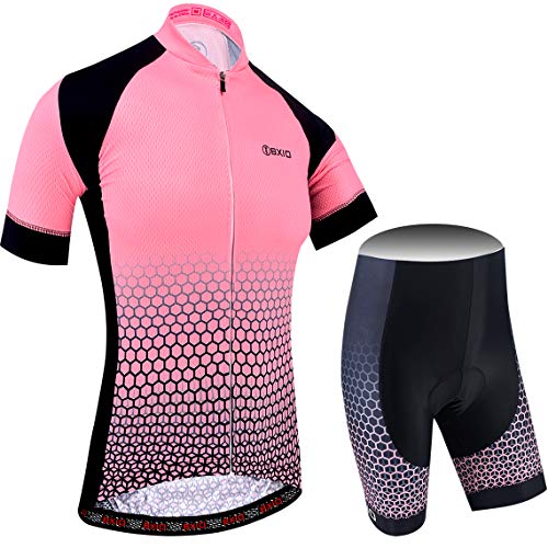 BXIO Maillot Ciclismo Mujer, Ciclismo Conjunto de Ropa con Pantalones Acolchado 3D para Deportes al Aire Libre Ciclo Bicicleta (Lightpink, L)