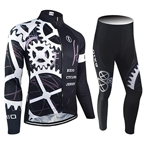 BXIO Ropa Ciclismo Hombre Invierno, Maillot Ciclismo Térmico y Manga Larga con 3 Bolsillos Traseros, Pantalones Ciclismo, Mallas, Trajes Bicicleta Bicicleta Montaña