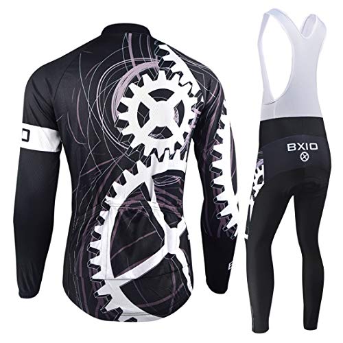 BXIO Ropa Ciclismo Hombre Invierno, Maillot Ciclismo Térmico y Manga Larga con 3 Bolsillos Traseros, Pantalones Ciclismo, Mallas, Trajes Bicicleta Bicicleta Montaña