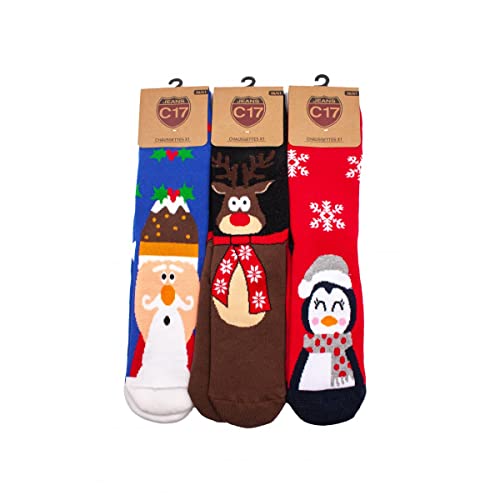 C17 Pack de 6 pares de calcetines navideños, multicolor, Talla única