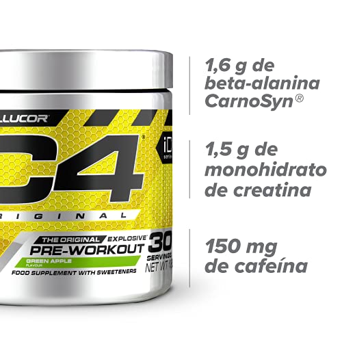 C4 Original - Suplemento en polvo para preentrenamiento - Manzana verde | Bebida energética para antes de entrenar | 150 mg de cafeína + beta alanina + monohidrato de creatina | 30 raciones