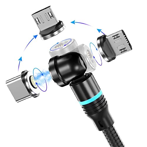 Cable de carga magnético 3A Carga rápida y sincronización de datos 1M/2M Cable USB magnético Rotación de 360 ​° + 180° Cable magnético 3 en 1 para todos los Android Micro USB Tipo C USB C Phone