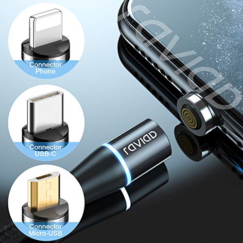 Cable USB Magnético, RAVIAD 2M Nylon Multi Cargador Magnetico Micro USB Tipo C Carga y Sincronización Cable Cargador iman Compatible con Android Galaxy, Huawei, Honor, LG, Kindle