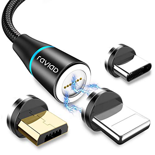 Cable USB Magnético, RAVIAD 2M Nylon Multi Cargador Magnetico Micro USB Tipo C Carga y Sincronización Cable Cargador iman Compatible con Android Galaxy, Huawei, Honor, LG, Kindle