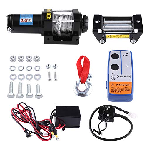 cabrestante electrico 12v, cabrestante eléctrico remolque de 4000lb, cabrestante de cable de acero de 12 V y 15 m para remolque de coche Quad Bike Auto ATV