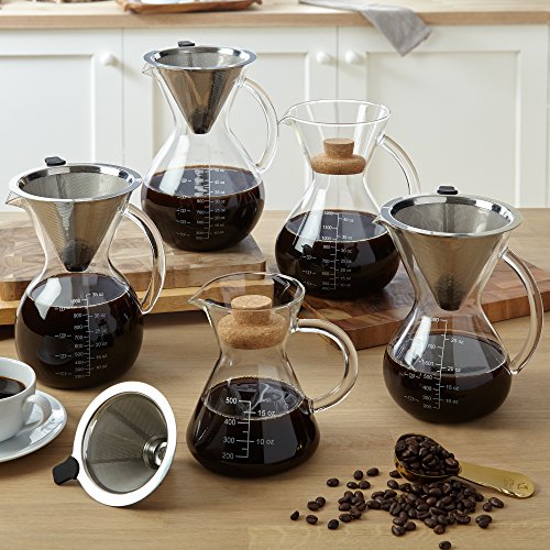 Cafetera De Goteo"Pour Over" De Apace Living Con Filtro, Tapón De Corcho Y Cuchara Medidora - Elegante Cafetera Manual Con Jarra De Vidrio y Filtro De Acero Inoxidable (1500 ML)