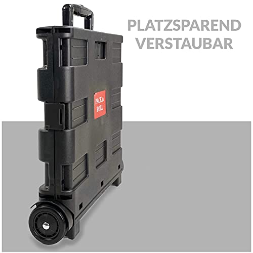 Caja de Plastico Plegable con Ruedas - Hasta 35 kg de Carga - Asa de Aluminio Extensible - Multiusos - Color Negro