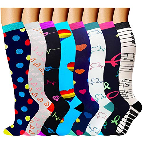 Calcetines de compresión para mujeres y hombres: los mejores calcetines médicos, para correr, enfermería, circulación y recuperación, senderismo, viajes y vuelo, 20-25 mmHg A5-multicolor-8 pairs L/XL