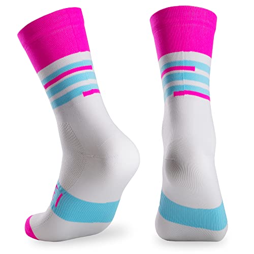 Calcetines Deportivos de Ciclismo y Running de Caña Alta para Hombre y Mujer – Revolt (37-39, Pink)