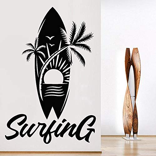 Calcomanía de pared para deportes acuáticos, tabla de surf, Palm Sunshine, patrón creativo, pegatina de pared impermeable, decoración de habitación para adolescentes, A8 42x28cm