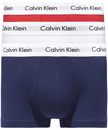 Calvin Klein 3 Pack Low Rise Trunks-Cotton Stretch Bóxers, Multicolor (White/Red Ginger/Pyro Blue I03), S (Pack de 3) para Hombre