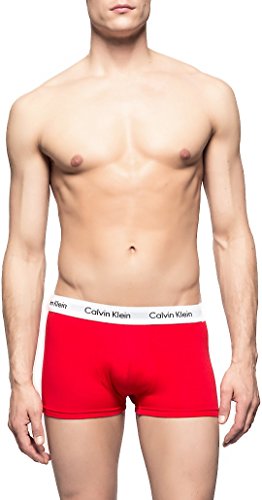 Calvin Klein 3 Pack Low Rise Trunks-Cotton Stretch Bóxers, Multicolor (White/Red Ginger/Pyro Blue I03), S (Pack de 3) para Hombre