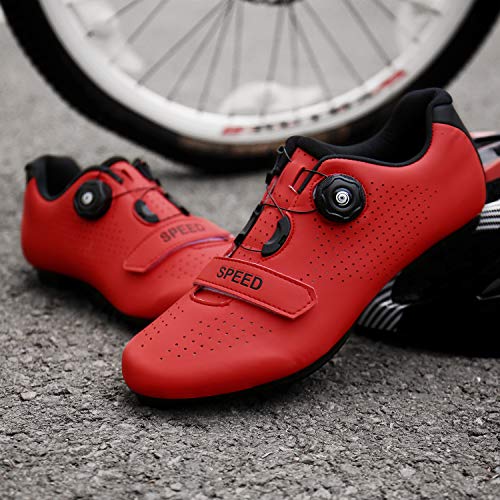 Calzado de Ciclismo para Hombre, Mujer, Ciclismo de Carretera, Calzado para Montar, Hebilla giratoria, Taco Transpirable Red47