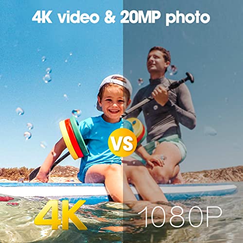 Cámara Deportiva WiFi 4K / 20MP, cámara vlog a Prueba de Agua 40M, con Control Remoto 2.4G y micrófono Externo, Lente Gran Angular de 170 °, 2 baterías Recargables y Accesorios