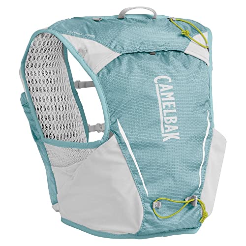 CamelBak Ultra Pro Vest W'S 6 l + 2 Quick Stow Flask (S,M,L) Run HIDRATACIÓN, Adultos Unisex, M Aqua Sea/Silver, 6 litros