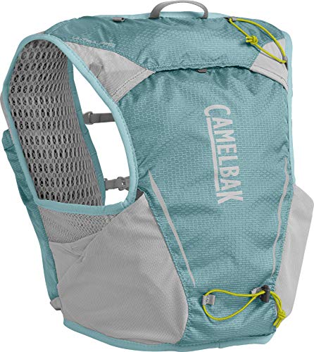 CamelBak Ultra Pro Vest W'S 6 l + 2 Quick Stow Flask (S,M,L) Run HIDRATACIÓN, Adultos Unisex, M Aqua Sea/Silver, 6 litros