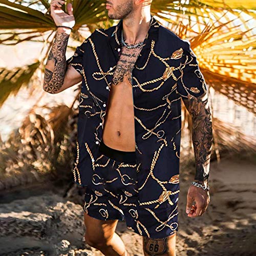 Camisa de Playa y Pantalones Cortos de Playa para Hombre Bohemio de Verano, Traje de Dos Piezas