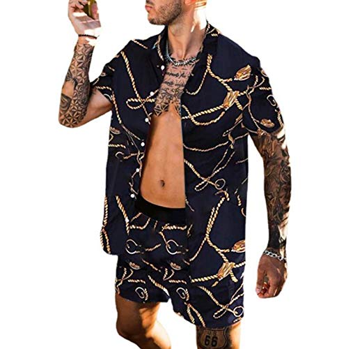 Camisa de Playa y Pantalones Cortos de Playa para Hombre Bohemio de Verano, Traje de Dos Piezas