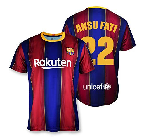 Camiseta Replica FC. Barcelona 1ª EQ Temporada 2020-21 - Producto con Licencia - Dorsal 22 Ansu Fati - 100% Poliéster - Talla XXL