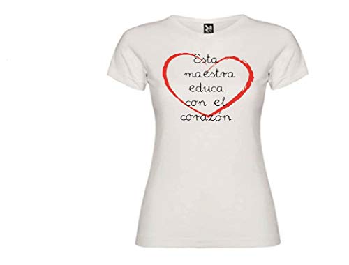 Camisetas divertidas Child Maestra educa con el Corazon - para Mujer Camisetas Talla Medium Color Blanco
