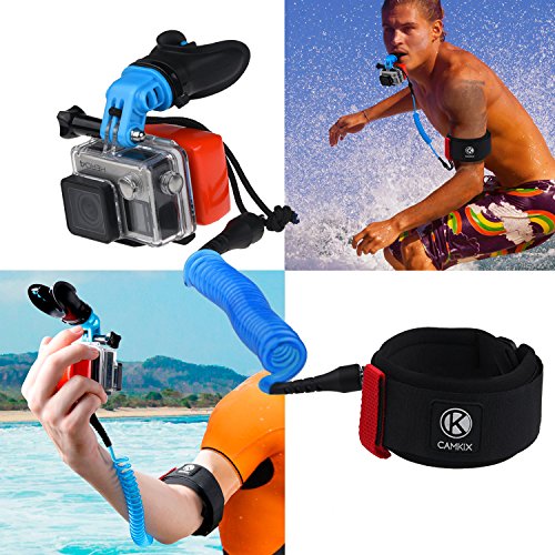 CamKix Surf Boca Soporte Juego Compatible con GoPro Hero 4: Black, Silver, Hero, Hero +, Hero LCD+, 3+, 3, 2, 1 – Equipo de manos libres para deportes acuaticos de accion – Conducto de respiracion – Correa Brazo con cable en espiral– Flotador