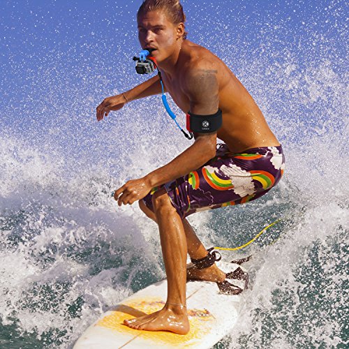 CamKix Surf Boca Soporte Juego Compatible con GoPro Hero 4: Black, Silver, Hero, Hero +, Hero LCD+, 3+, 3, 2, 1 – Equipo de manos libres para deportes acuaticos de accion – Conducto de respiracion – Correa Brazo con cable en espiral– Flotador