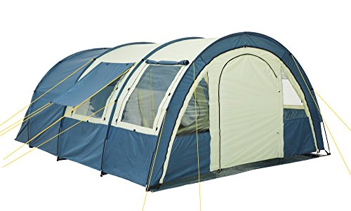 CampFeuer Tienda de Campaña Familiar Multi I 4 Personas I Columna de Agua de 5.000 mm I con Suelo y Pared Frontal Desplazable I Enorme Vestíbulo (Caqui y Azul)