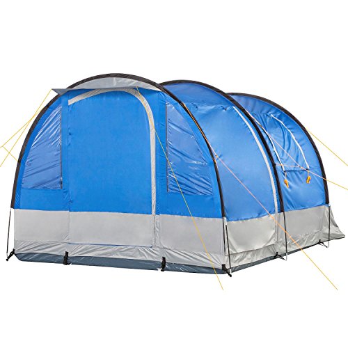 CampFeuer Tienda de Campaña Familiar Smart I 4 Personas I Columna de Agua de 2.000 mm I Tipo Tunel I 3 Entradas (Azul con Gris)