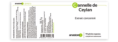 Canela de Ceilán* Antioxidante, ayuda con los problemas digestivos* 250 mg / 90 cápsulas * Reduce el nivel de glucosa en sangre * Fabricado en FRANCIA