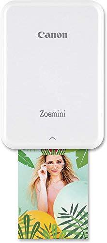 Canon Zoemini impresora fotográfica + papel fotográfico 20h ZINK ZP-2030 + 10 pegatinas circulares (impresión móvil instantánea, bluetooth, fotos 5x7,5 cm, sin tinta, iOS, Android, Printapp) blanca