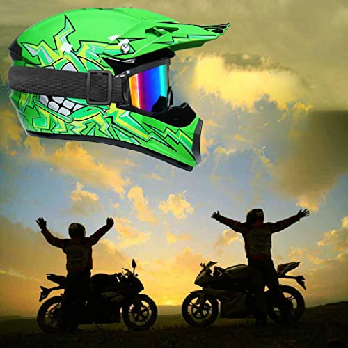 Cara Completa MTB Motocross Casco,con Gafas Máscara Guantes, Profesional Fuera del Camino Carreras Motocicleta MX ATV Scooter Casco, DOT Cuesta Abajo Enduro Quad Dirt Bike Choque Casco por Niños Niñas