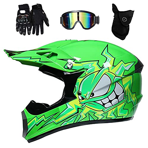 Cara Completa MTB Motocross Casco,con Gafas Máscara Guantes, Profesional Fuera del Camino Carreras Motocicleta MX ATV Scooter Casco, DOT Cuesta Abajo Enduro Quad Dirt Bike Choque Casco por Niños Niñas