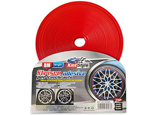 CARALL Raya adhesiva Llantas Coche Moto Perfil rojo Pegatina decorativa Rollo de 8 metros