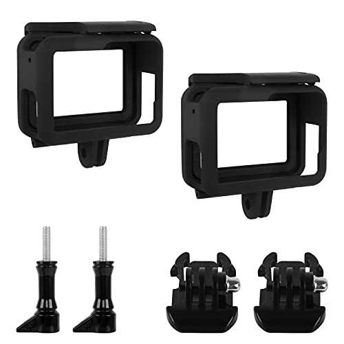 Carcasa Protectora para Gopro Hero5/6/7/(2018) 2pcs Funda Protectora Impermeable para Gopro de Plástico con Marco Montura para Gopro con 2 Tornillos y 2 Instale la Base (Negro)