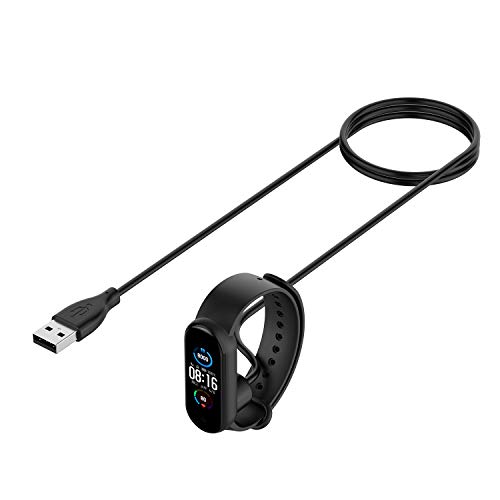 Cargador Compatible con Xiaomi Mi Band 6/Mi Band 5 Cargador + 2 Unidades Protector De Pantalla, Cable de Carga de Repuesto Base de Carga USB Cargador(Negro,50cm)