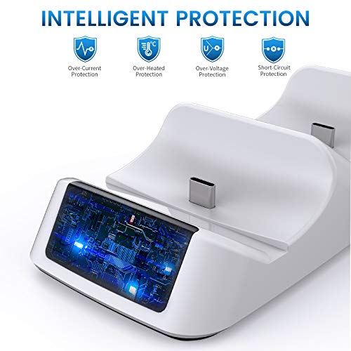 Cargador Mando PS5, Soporte Mando PS5 Estación de Carga Rápida Doble USB con LED Indicador, Base de Carga para Playstation 5 Protección Inteligente Doble Carga Estación de Carga PS5 Accesorios