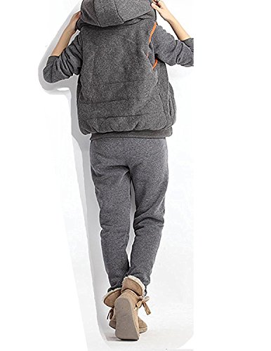 CARINACOCO Mujer 3pcs Chándal Encapuchada Casual Conjuntos Deportivos Otoño Invierno Sudadera con capucha Sweatshirt + Hoodie Chaqueta Chaleco + Pantalones Gris XL