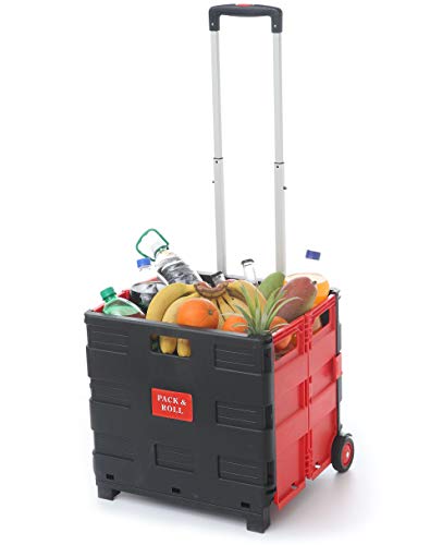 Carrito de la Compra Plegable con 2 Ruedas - hasta 35 kg de Carga - Asa de Aluminio Extensible - Multiusos - Color Rojo